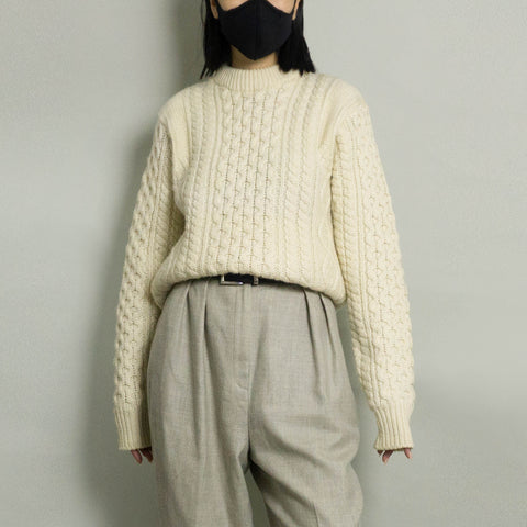 VINTAGE CHUNKY CABLE KNIT FISHERMAN SWEATER | IVORY | S/M