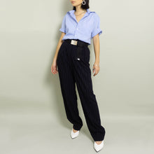 Load image into Gallery viewer, VINTAGE MAX MARA HIGH-WAISTED PINSTRIPE DRESS PANT | NAVY | 28W