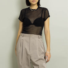 Load image into Gallery viewer, VINTAGE SHEER SHORT SLEEVE KNIT TOP | BLACK | S/M