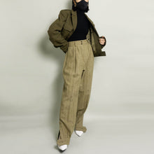 Load image into Gallery viewer, VINTAGE HERRINGBONE SPLIT HEM TAILORED DRESS PANT | BROWN/BEIGE | US 6
